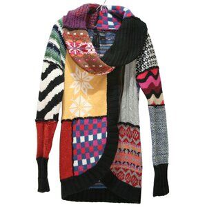 Desigual Larita 37J2151 Patchwork Knit Sweater Womens Small Artsy Boho Indie